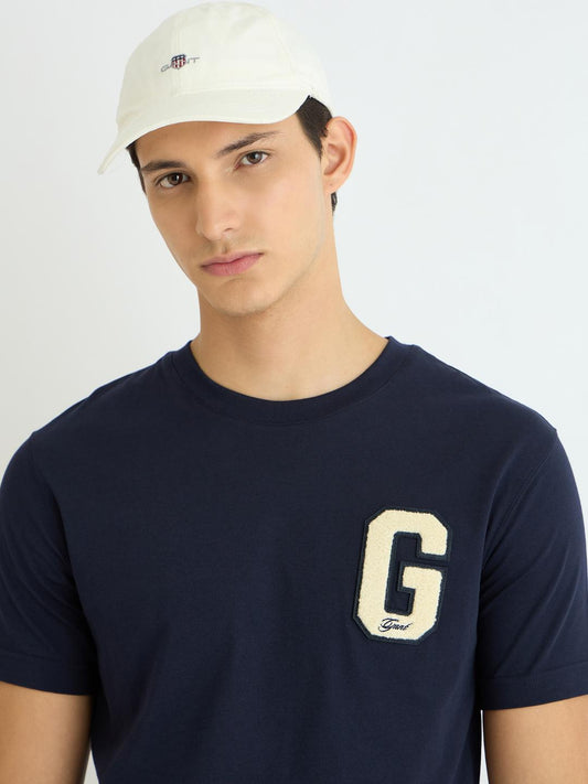 Gant Men Blue Solid Crew Neck Tshirt