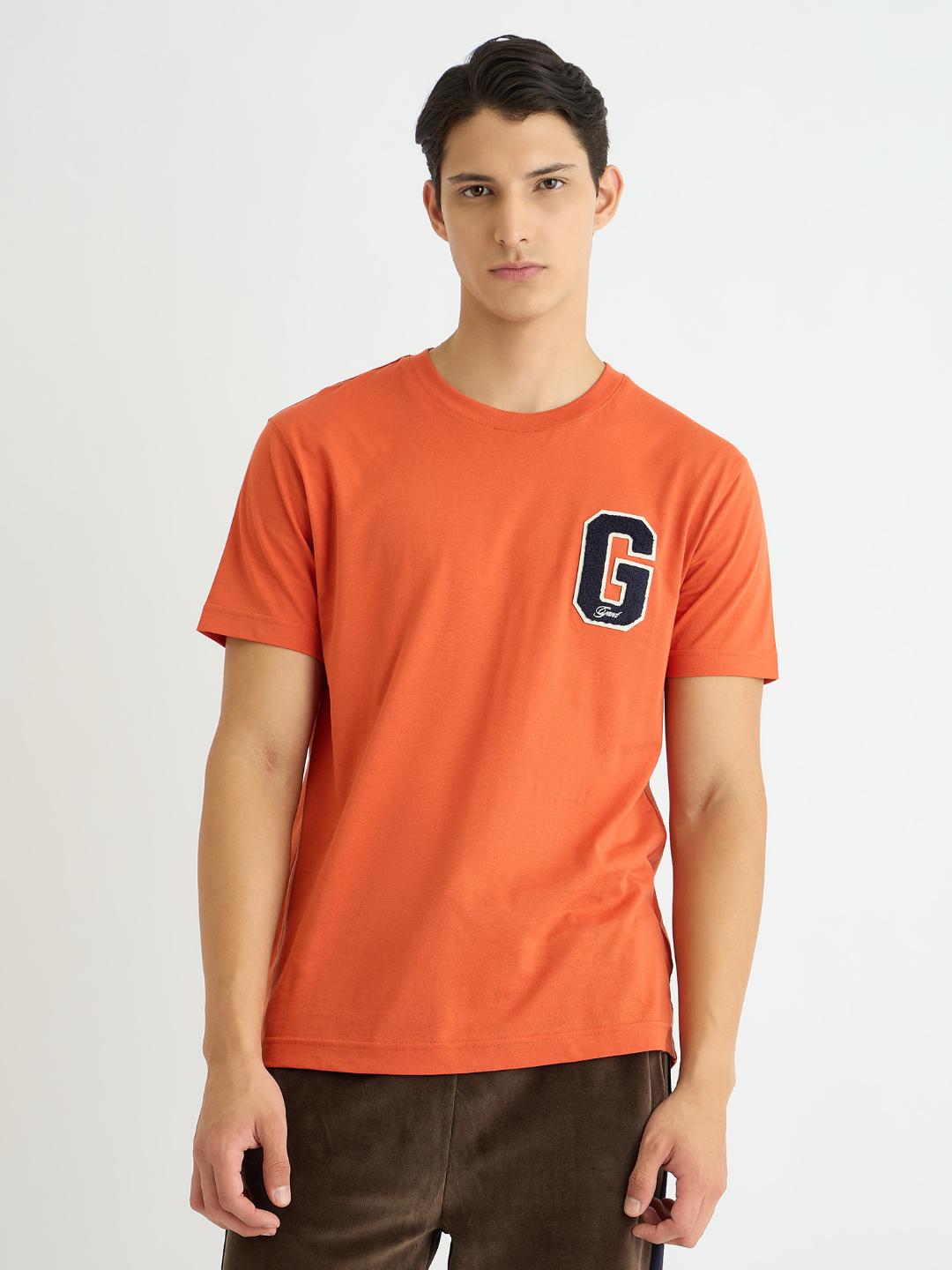 Gant Men Orange Solid Crew Neck Tshirt