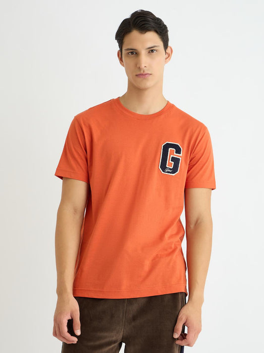 Gant Men Orange Solid Crew Neck Tshirt