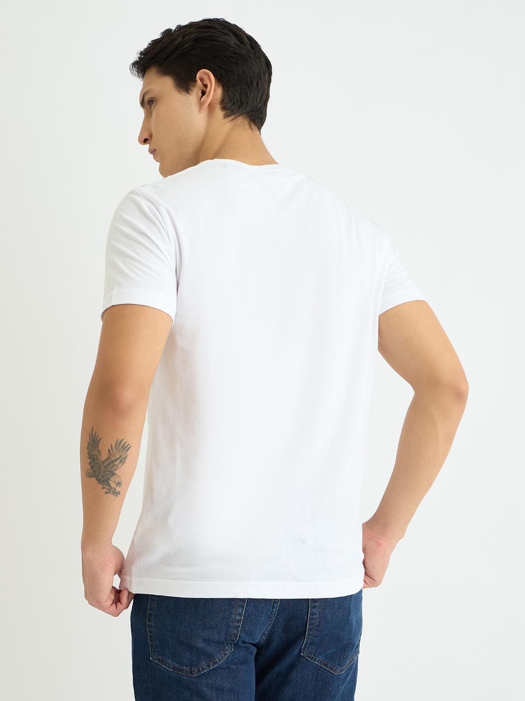 Gant Men White Printed Crew Neck Tshirt