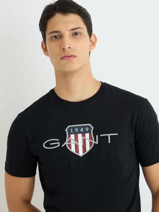 Gant Men Black Printed Crew Neck Tshirt