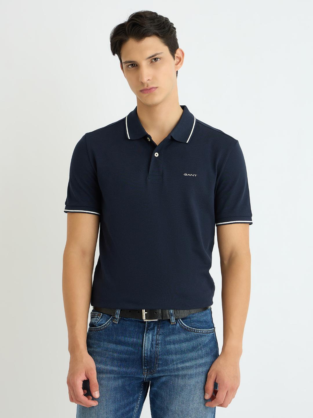 Gant Men Blue Solid Polo Tshirt