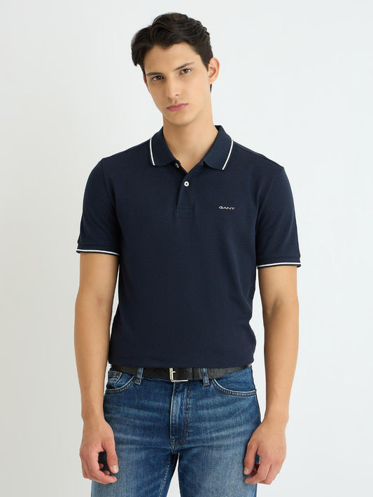 Gant Men Blue Solid Polo Tshirt