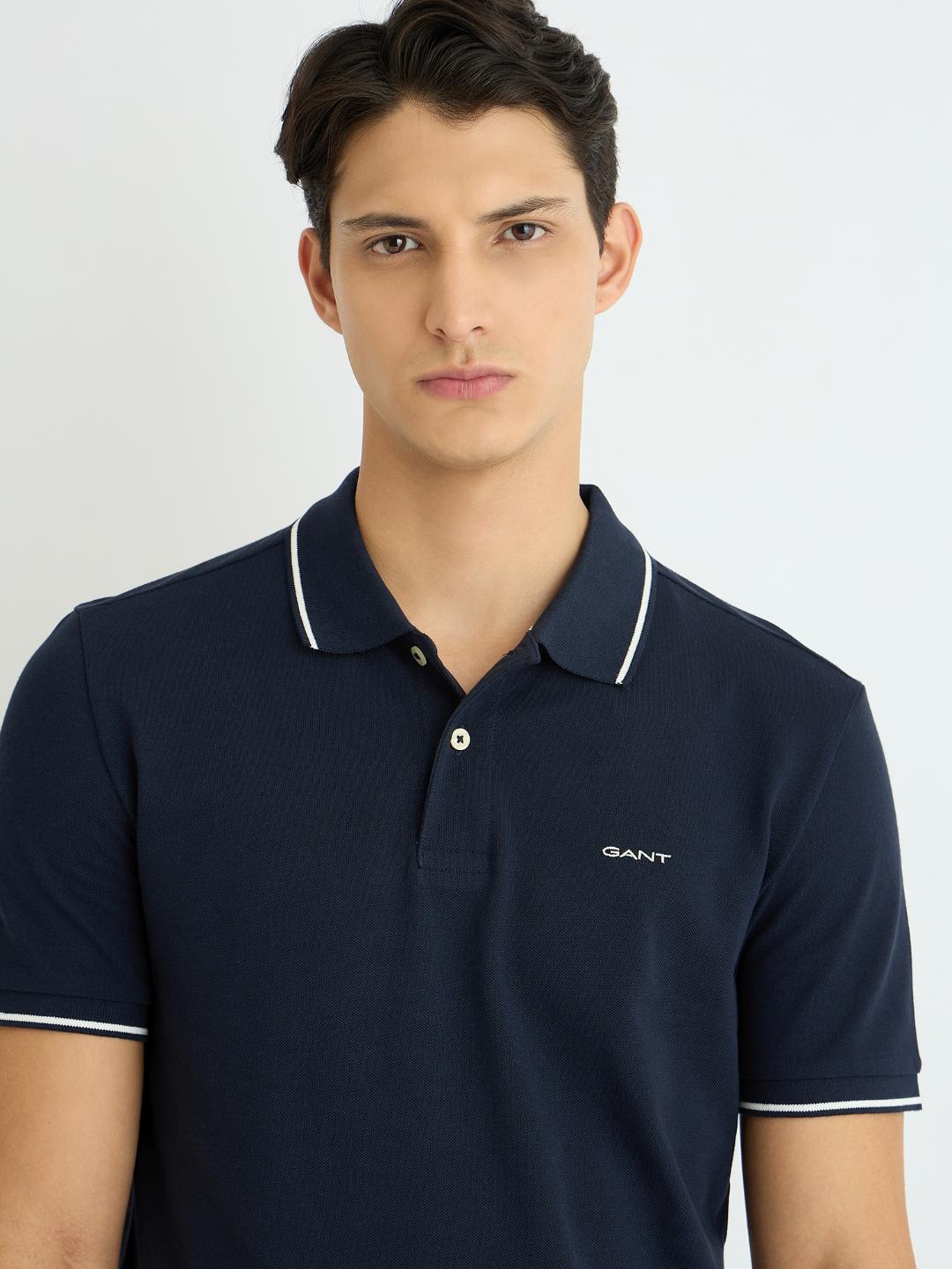 Gant Men Blue Solid Polo Tshirt