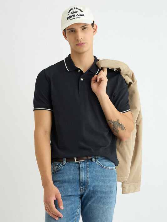Gant Men Black Solid Polo Tshirt