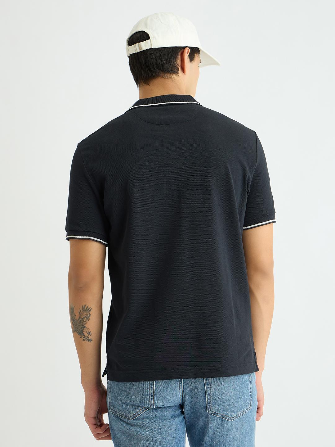 Gant Men Black Solid Polo Tshirt
