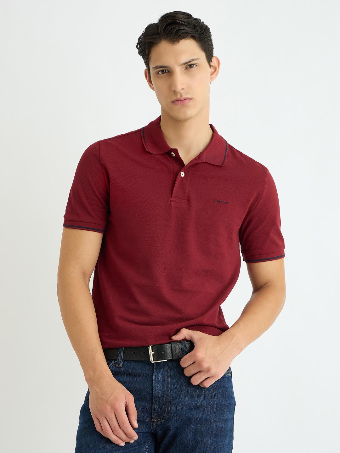 Gant Men Red Solid Polo Tshirt