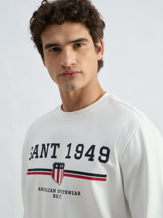 Gant Men White Printed Crew Neck Sweatshirt