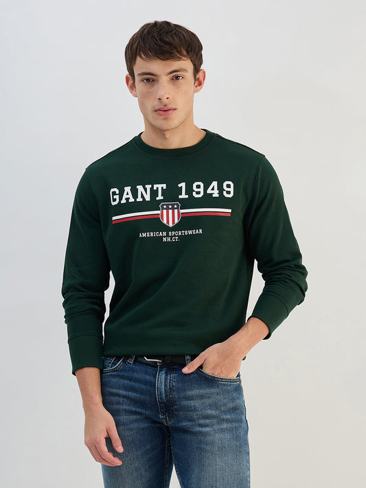 Gant Men Green Printed Crew Neck Sweatshirt