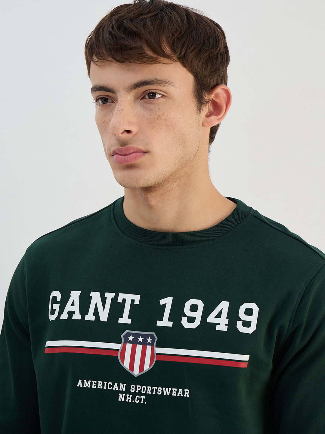 Gant Men Green Printed Crew Neck Sweatshirt