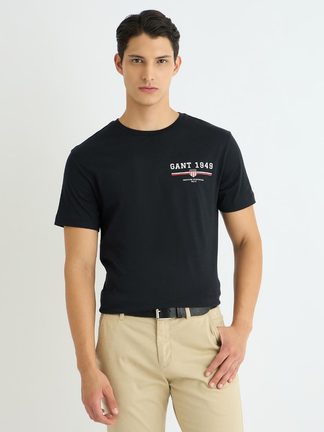 Gant Men Black Solid Tshirt