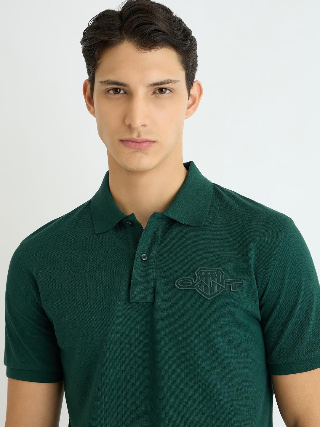 Gant Men Green Solid Polo Tshirt