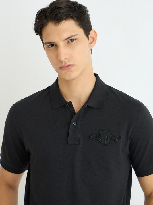 Gant Men Black Solid Polo Tshirt