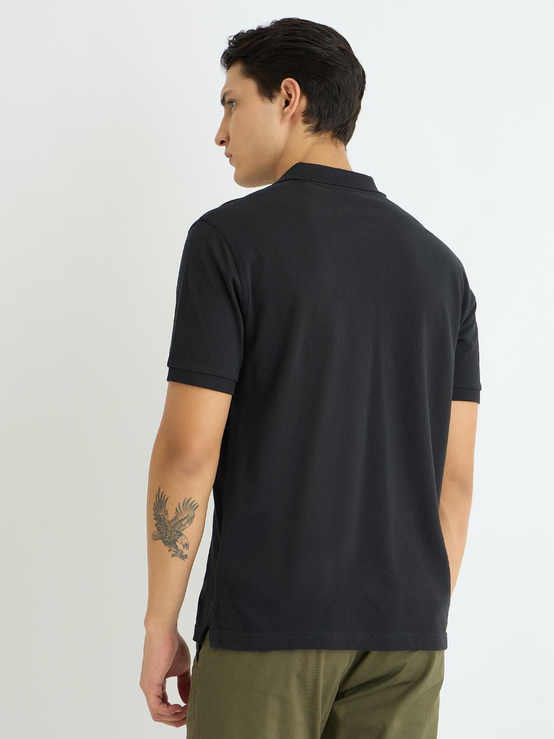 Gant Men Black Solid Polo Tshirt