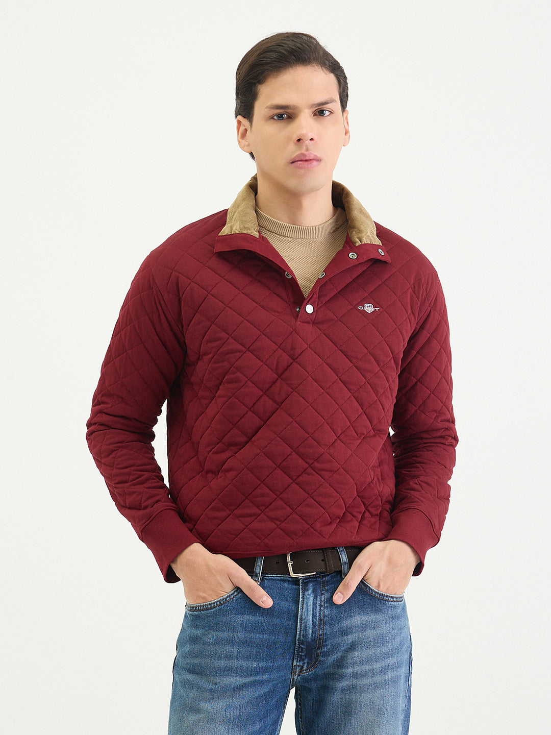 Gant Men Regular Maroon Quilted Sweatshirt