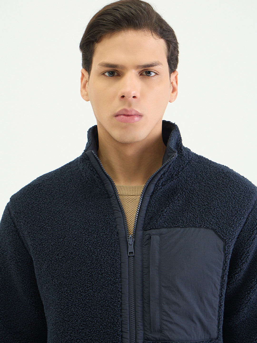Gant Men Regular Navy Blue Textured Sweatshirt