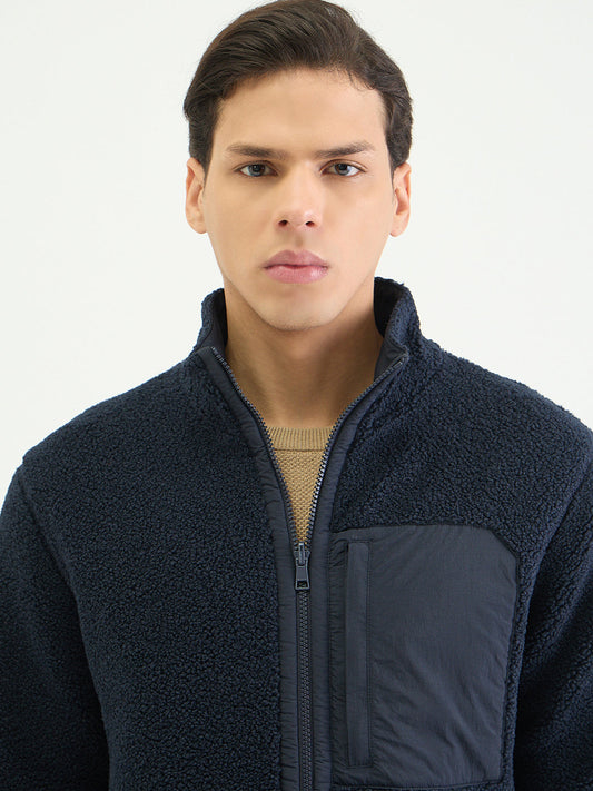 Gant Men Regular Navy Blue Textured Sweatshirt
