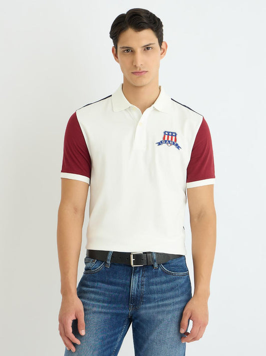 Gant Men White Colour blocked Polo Tshirt