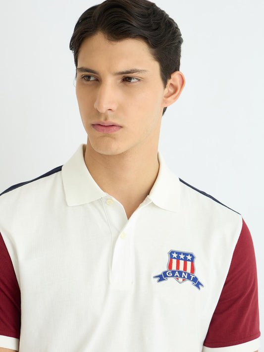 Gant Men White Colour blocked Polo Tshirt