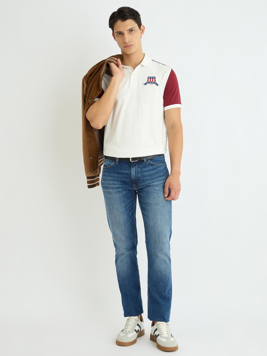 Gant Men White Colour blocked Polo Tshirt
