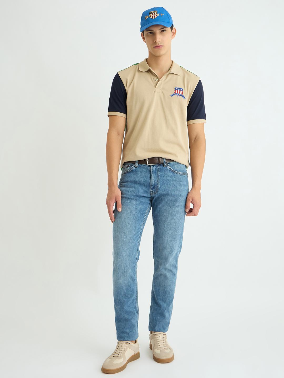 Gant Men Grey Colour blocked Polo Tshirt