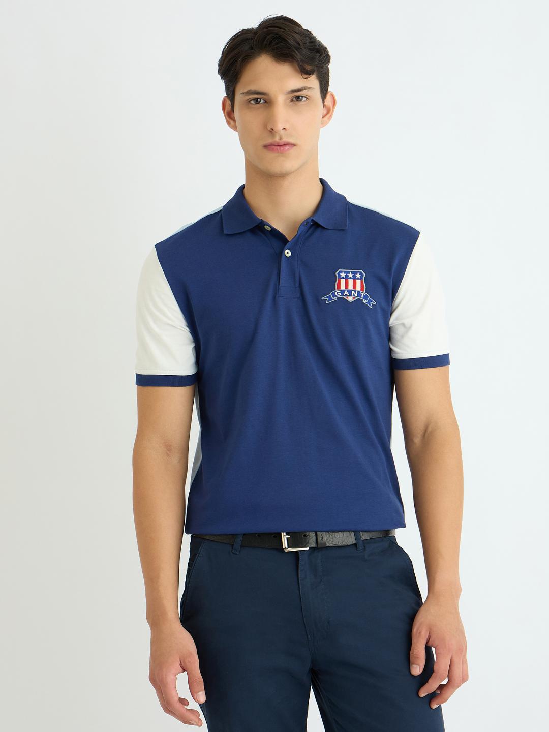 Gant Men Blue Colour blocked Polo Tshirt