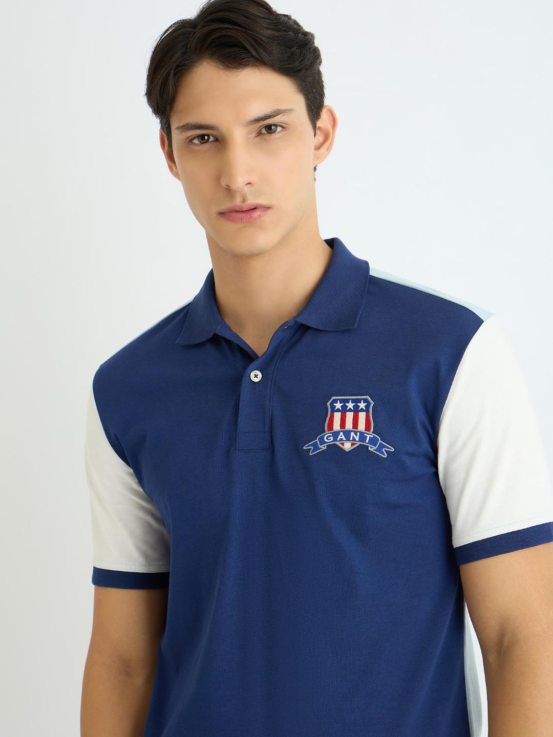 Gant Men Blue Colour blocked Polo Tshirt