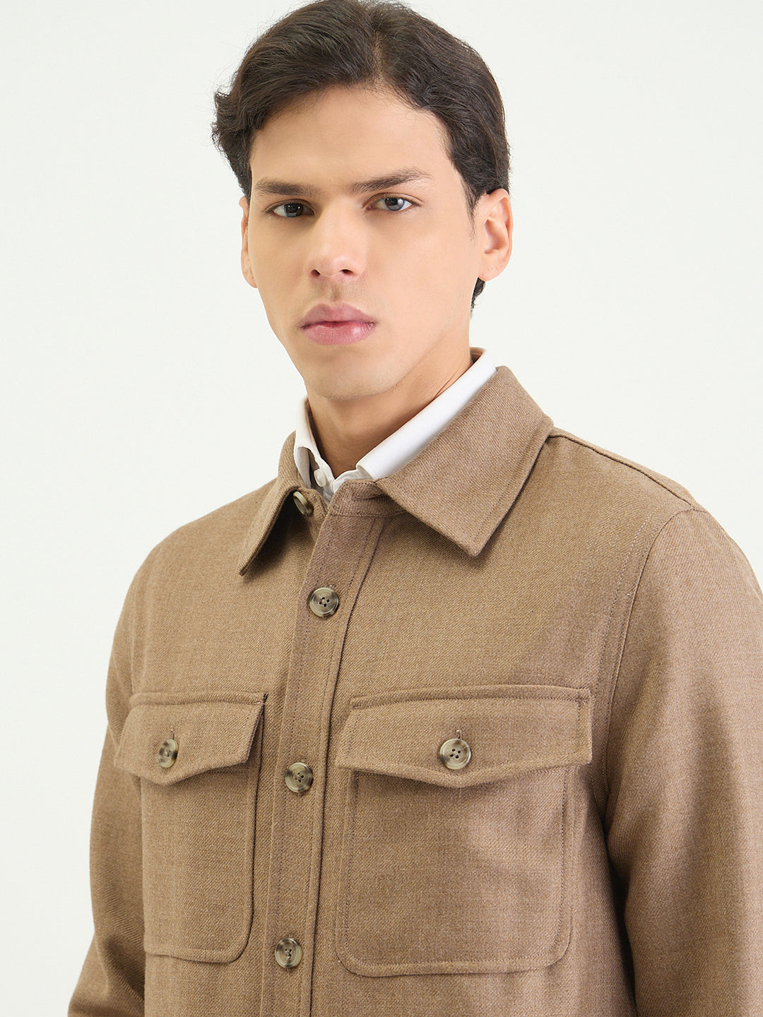 Gant Men Regular Brown Solid Wool Blend Oversize Shirt