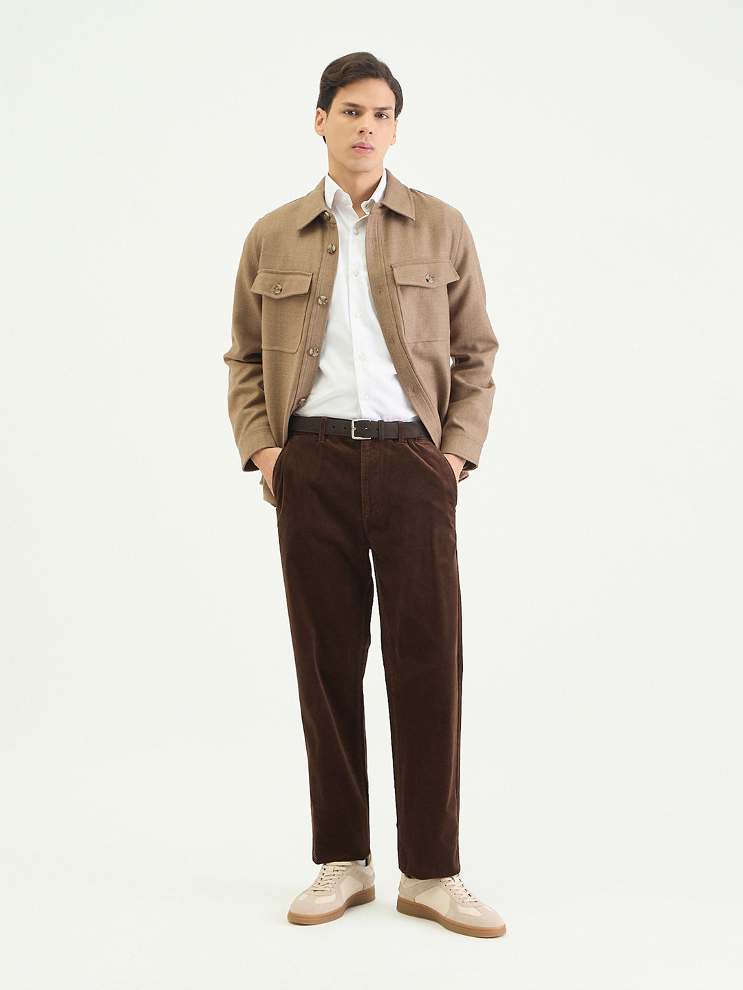 Gant Men Regular Brown Solid Wool Blend Oversize Shirt