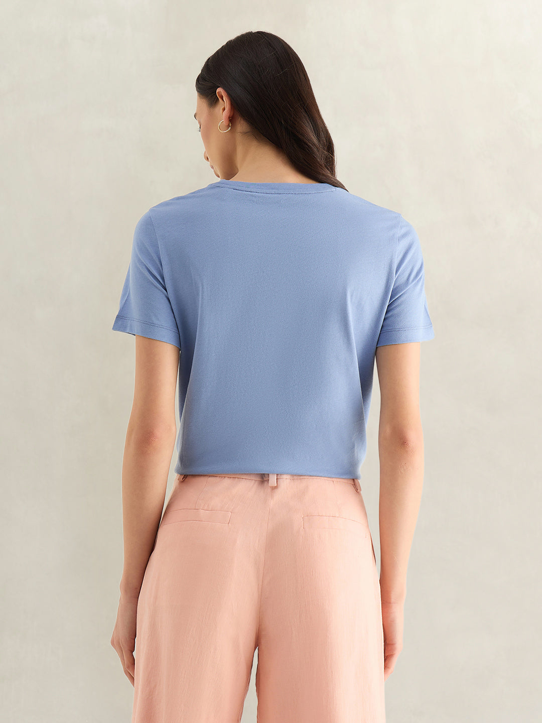 Gant Women Blue Solid Regular Fit Pure Cotton T-Shirt