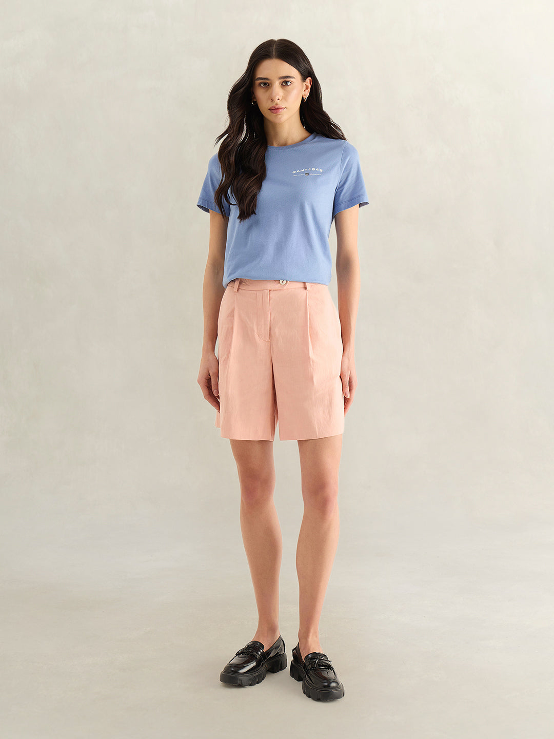 Gant Women Blue Solid Regular Fit Pure Cotton T-Shirt