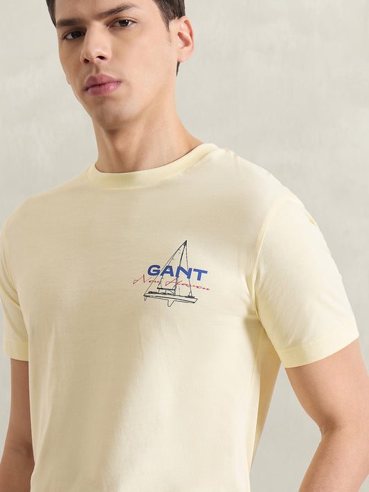 Gant Men Yellow Printed Regular Fit Pure Cotton T-Shirt