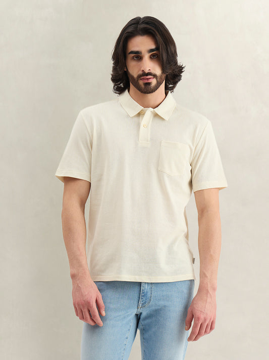 Gant Men Cream Self Design Regular Fit Polo T-Shirt