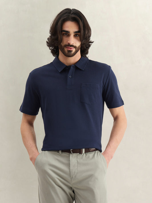 Gant Men Navy Blue Solid Regular Fit Polo T-Shirt