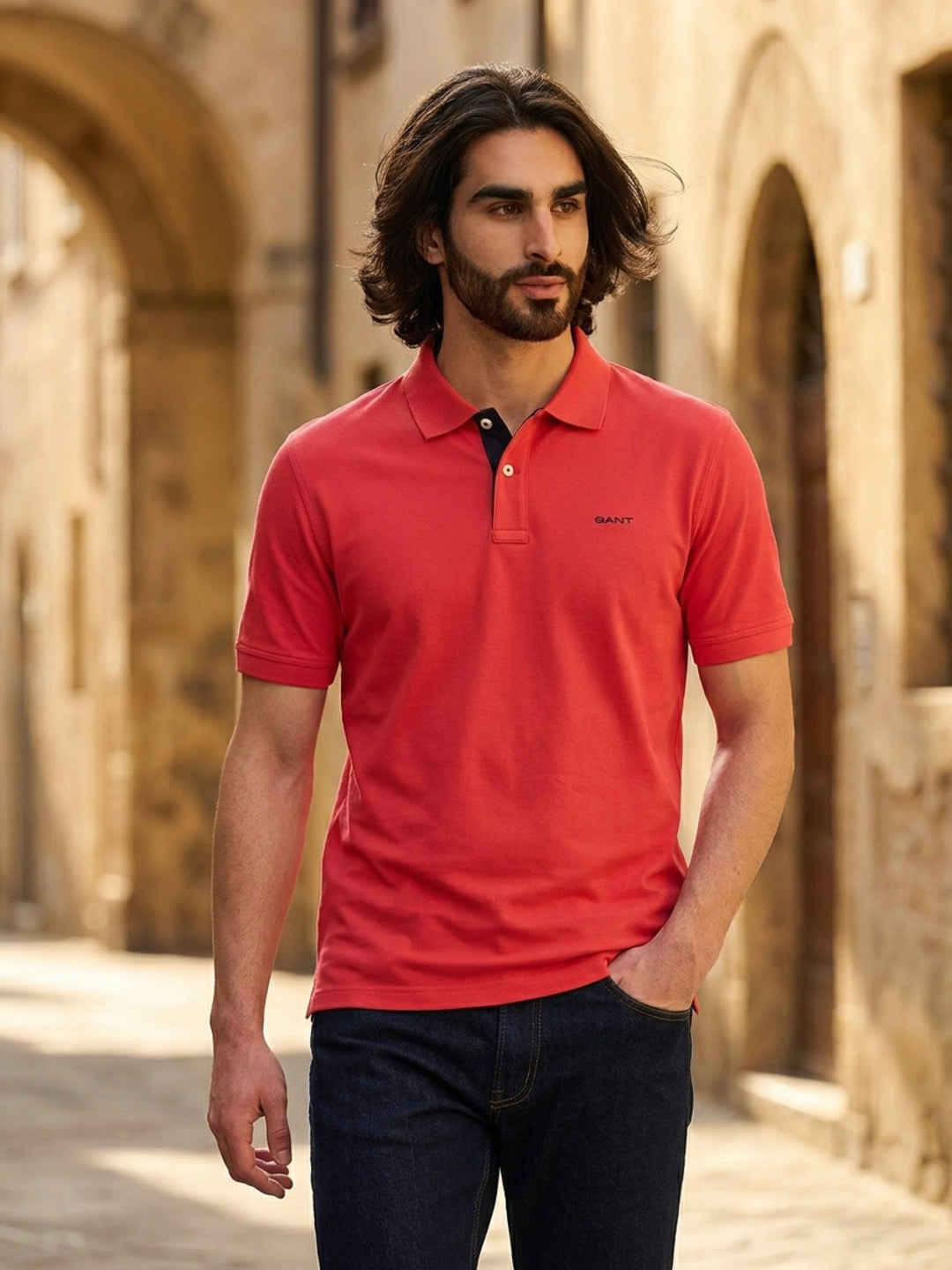 Gant Men Solid Red Polo T-Shirt