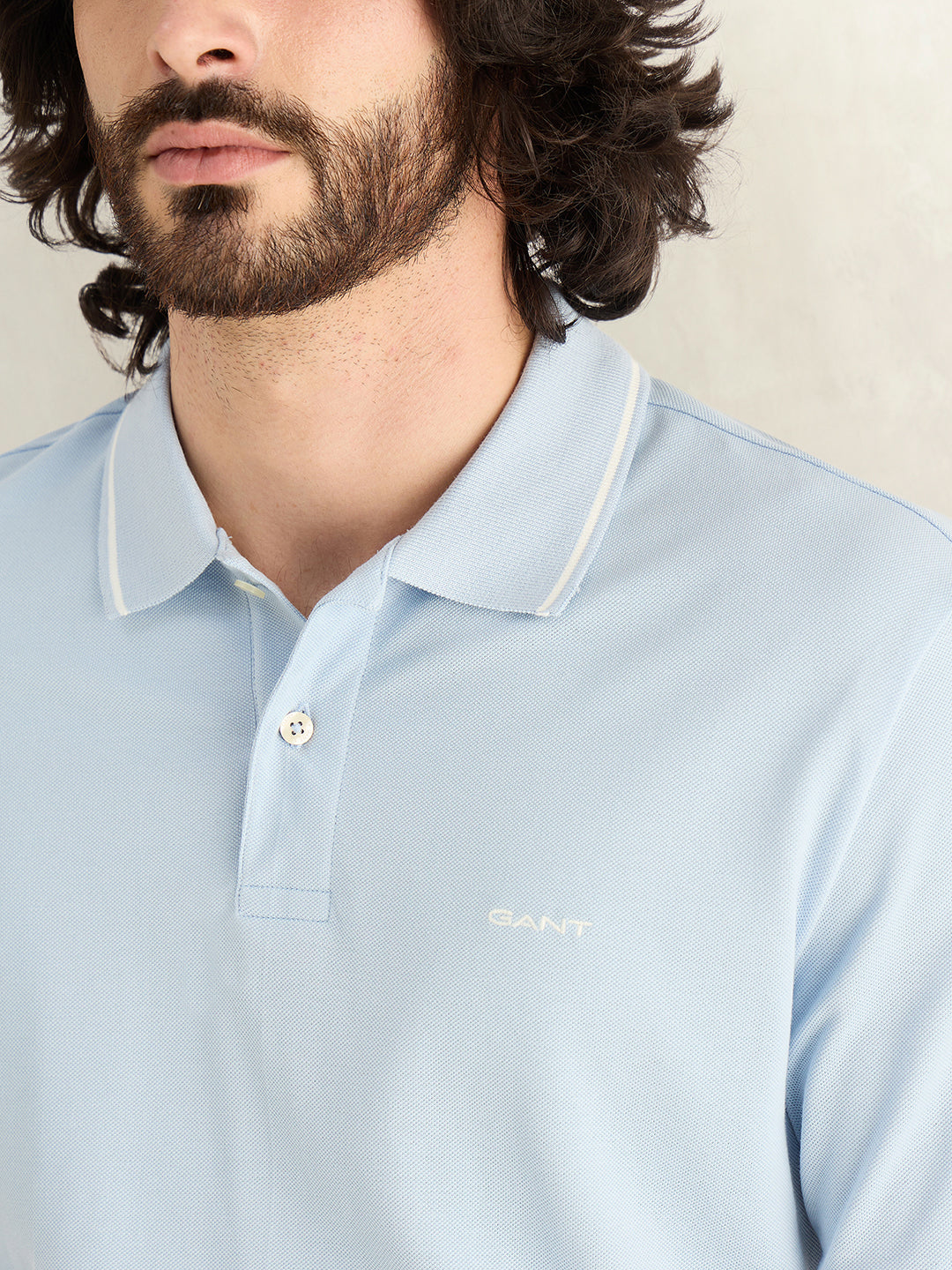 Gant Men Sky Blue Solid Regular Fit Pique Polo T-Shirt
