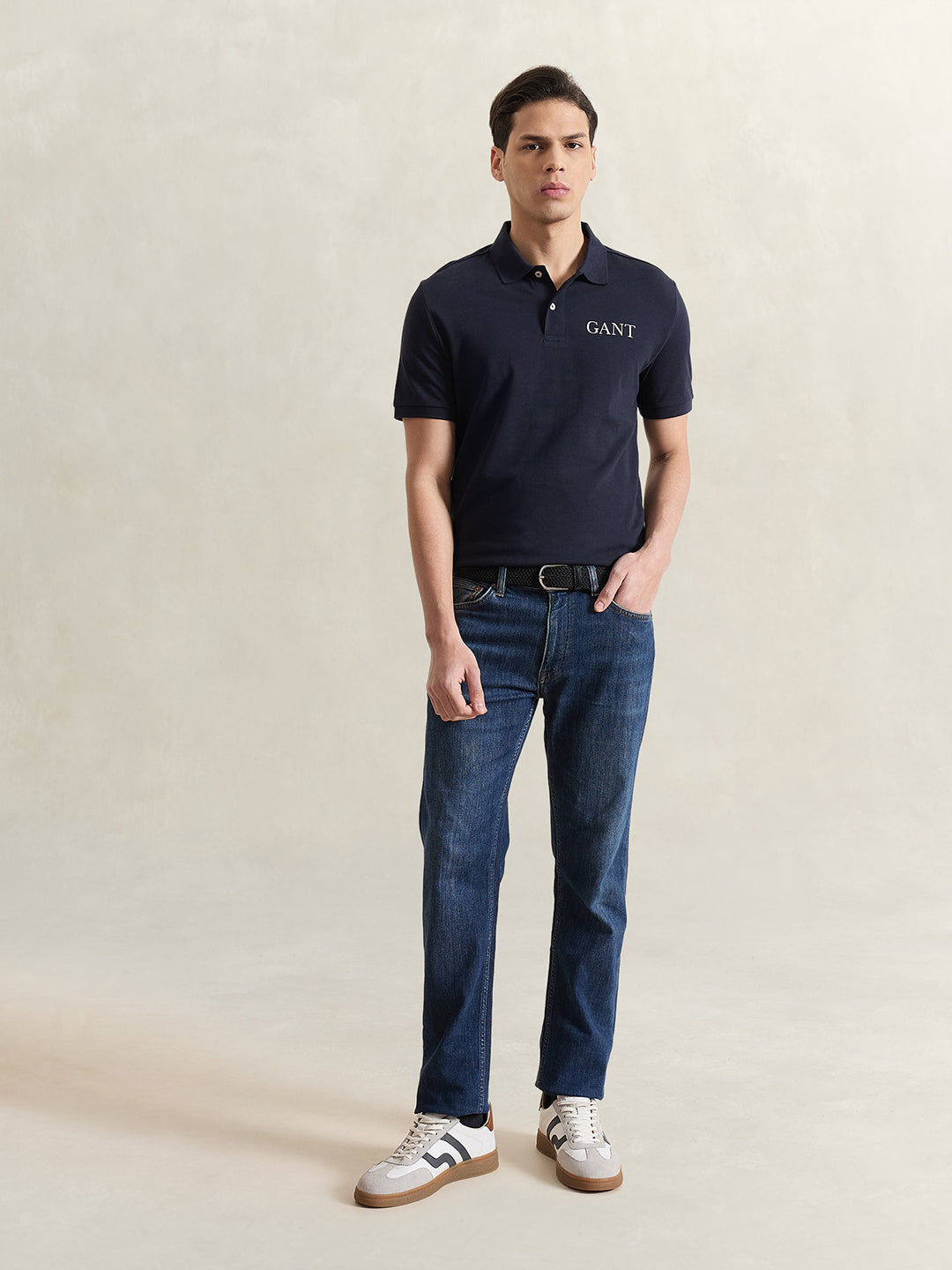 Gant Men Navy Blue Solid Regular Fit Pure Cotton Polo T-Shirt