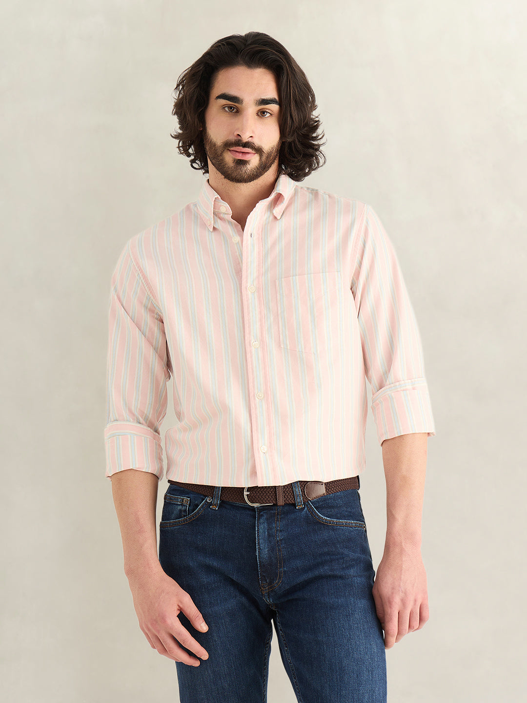 Gant Men Pink Striped Regular Fit Archieve Oxford Shirt