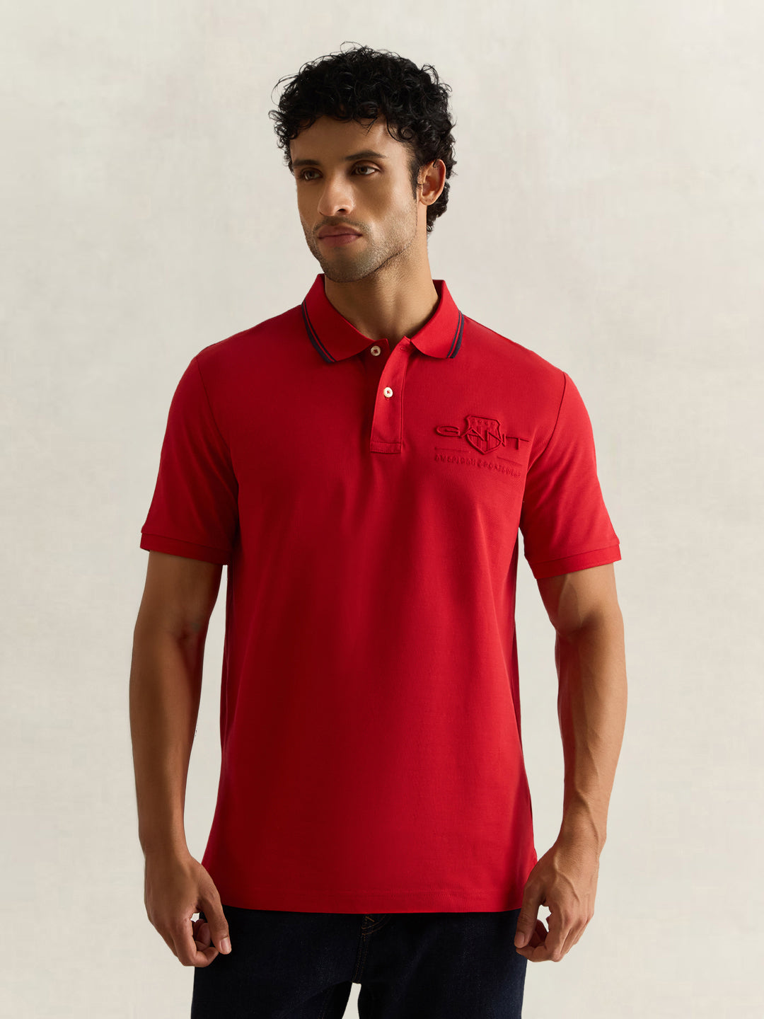 Gant Men Red Regular Fit Solid Pure Cotton Polo Tshirt