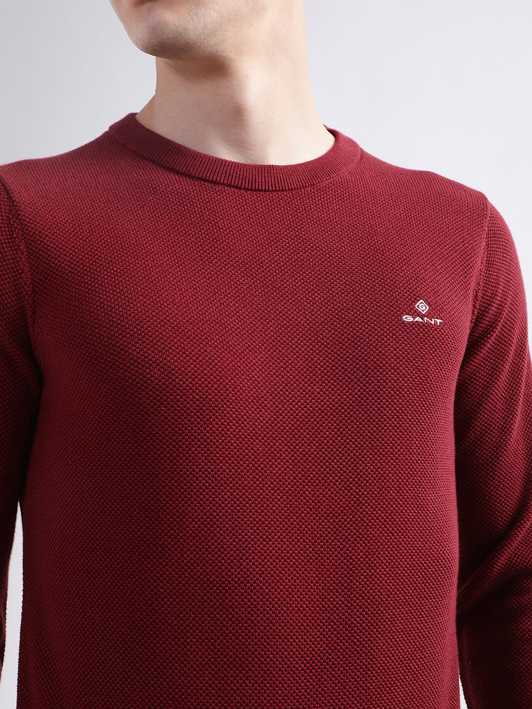 Gant Men Red Solid Round Neck Sweater