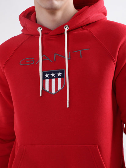 Gant Men Red Solid Hooded Sweatshirt