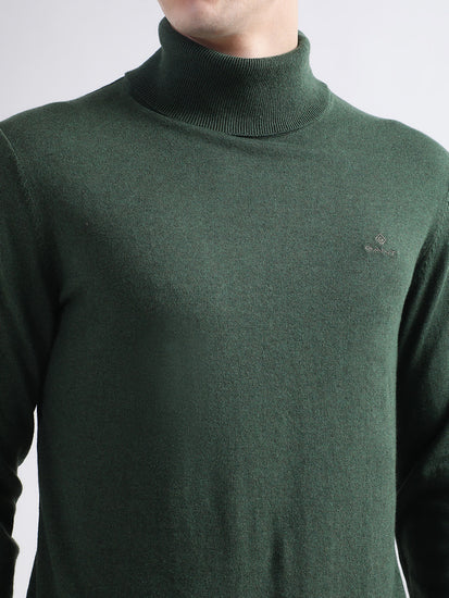 Gant Men Green Solid Round Neck Sweater