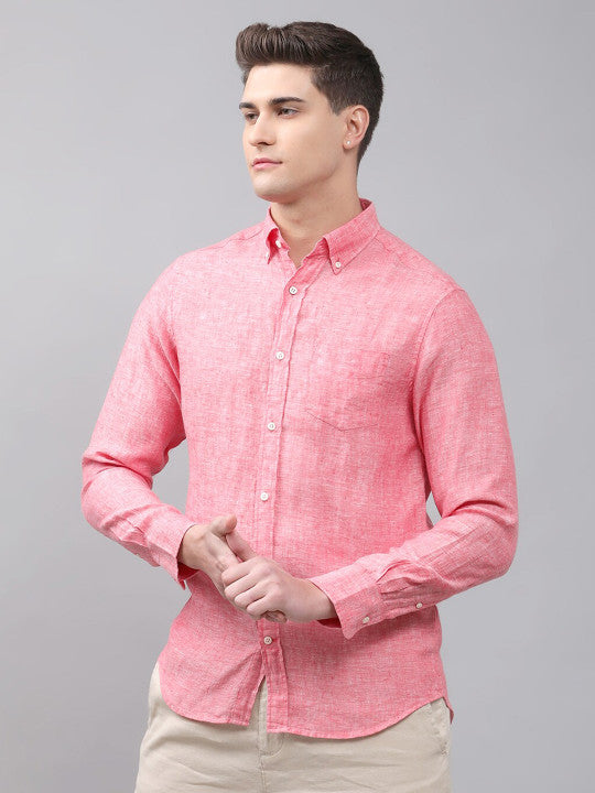 Gant Men Pink Regular Fit Solid Linen Shirt