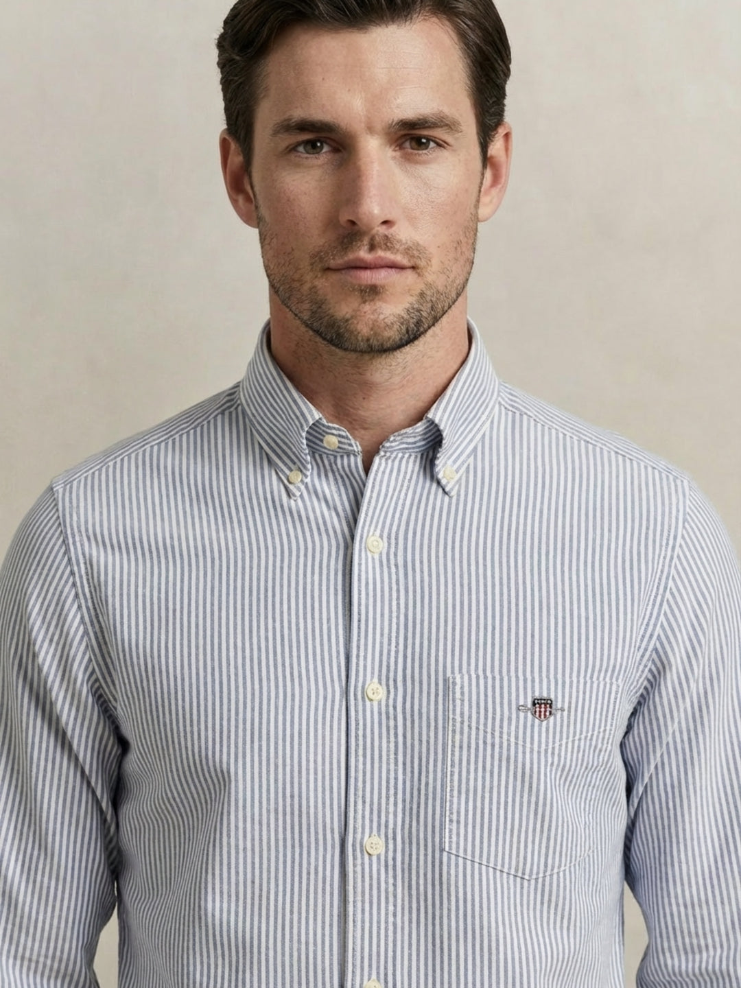 Gant Men Blue Striped Regular Fit Classic Oxford Shirt
