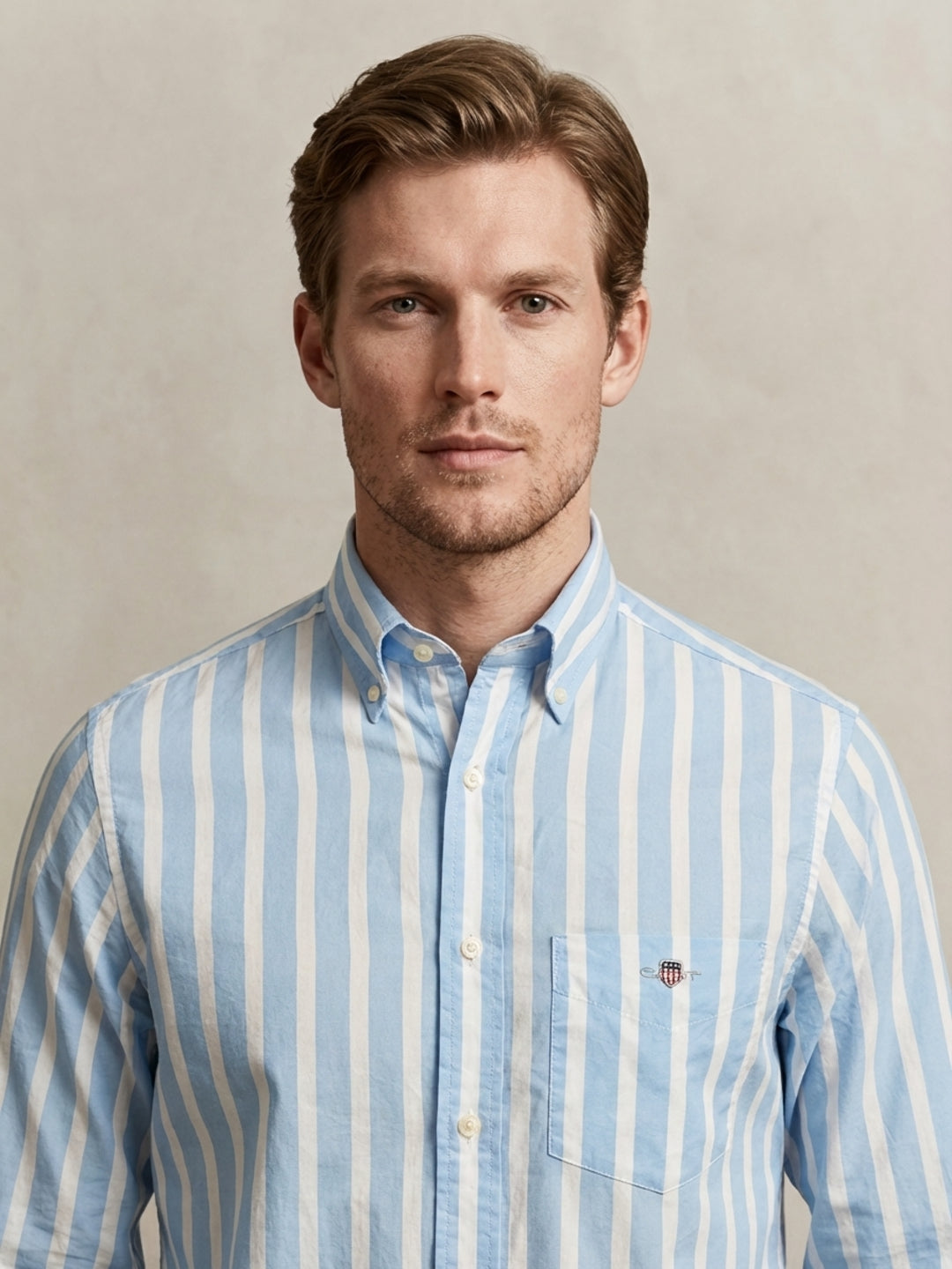 Gant Men Blue Striped Regular Fit Classic Poplin Shirt
