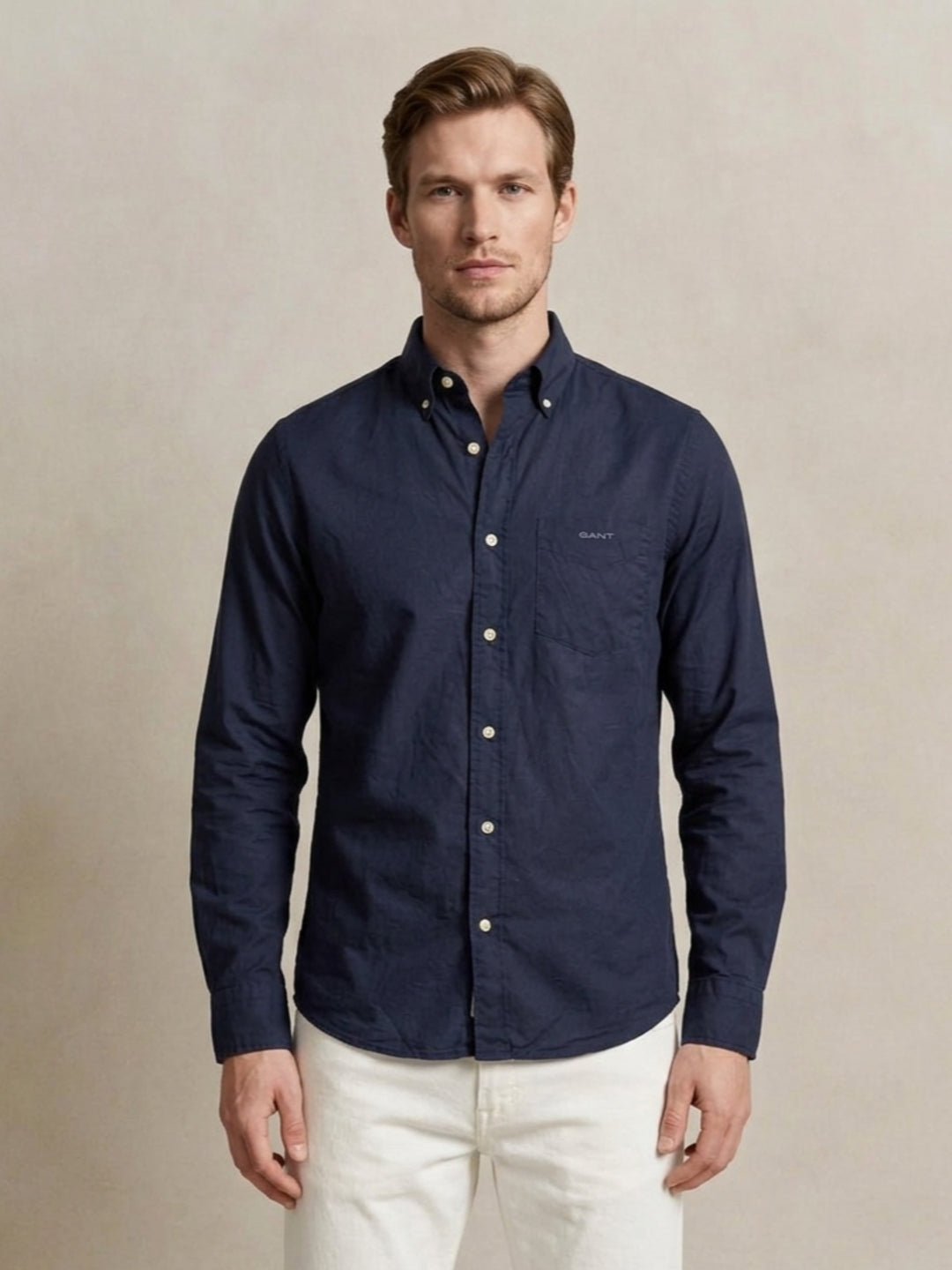 Gant Men Blue Solid Regular Fit Pure Cotton Shirt