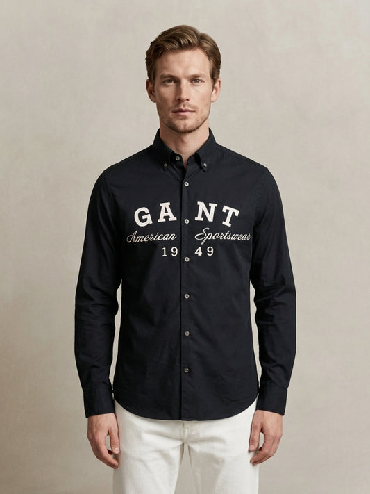 Gant Men Black Printed Regular Fit Pure Cotton Shirt