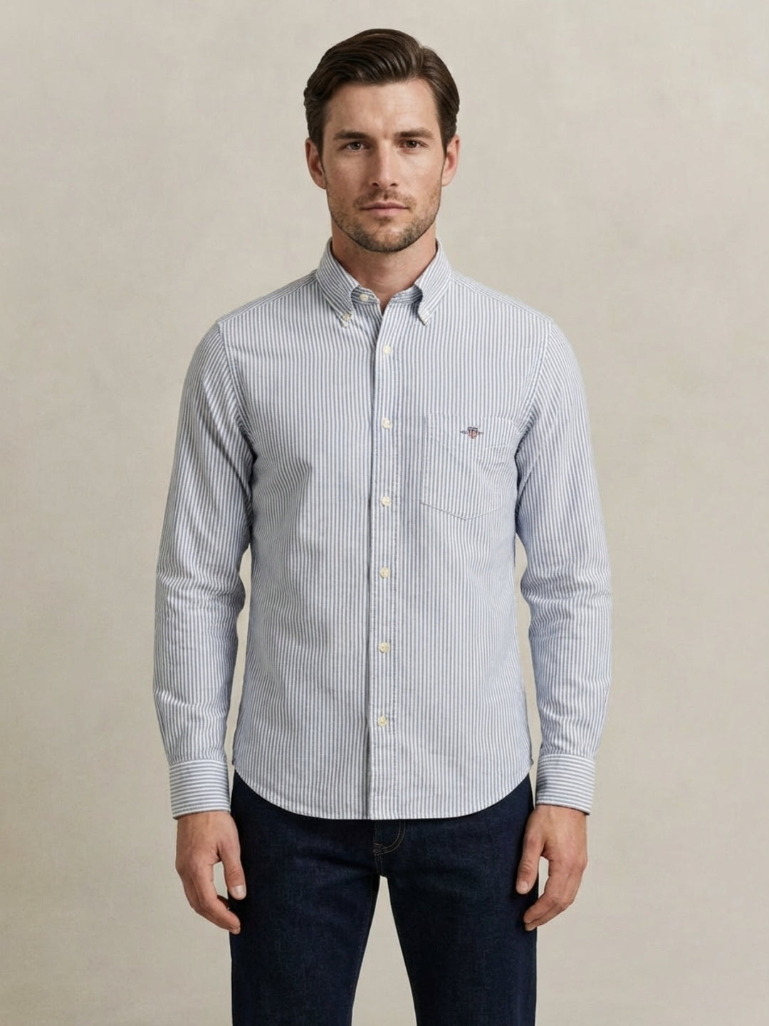 Gant Men Blue Striped Regular Fit Classic Oxford Shirt