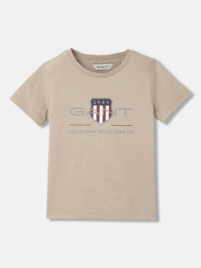 Gant Boys Brown Solid Round Neck Short Sleeves T-Shirt