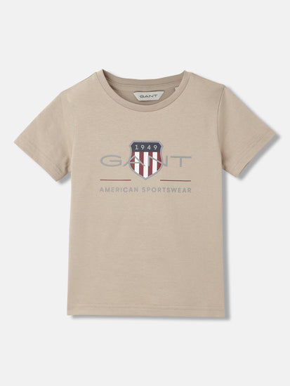Gant Kids Brown Solid Round Neck Short Sleeves T-Shirt